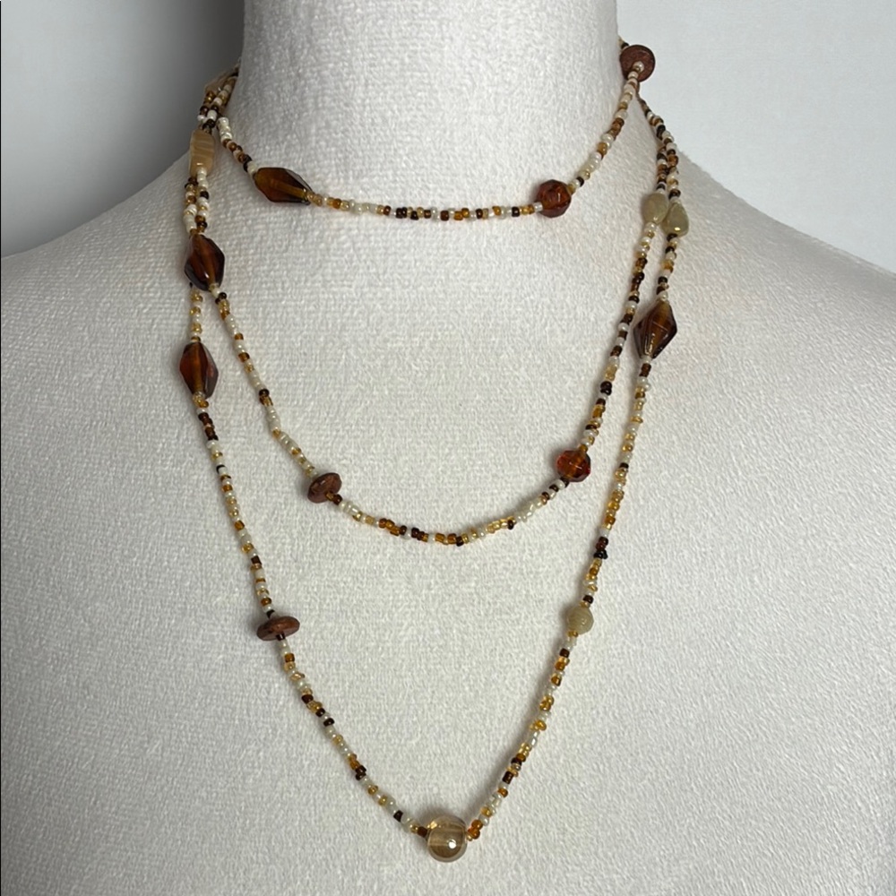Elegant Multi-Tone Glass Beaded Necklace - Long